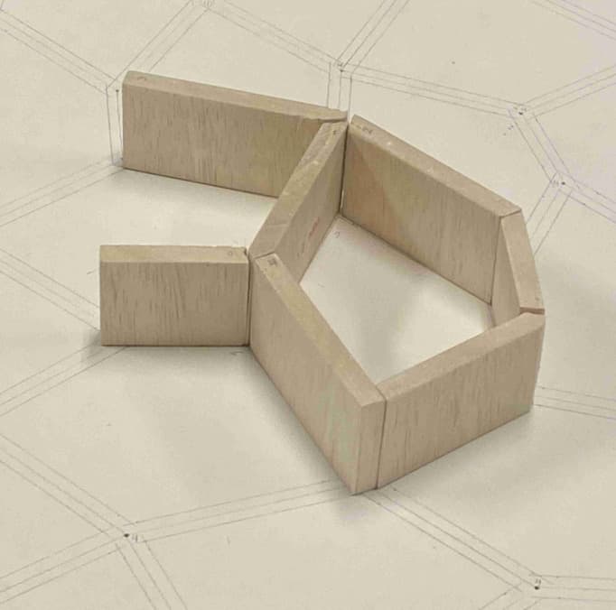 The full surface of the canvas covered with the pentagonal walls